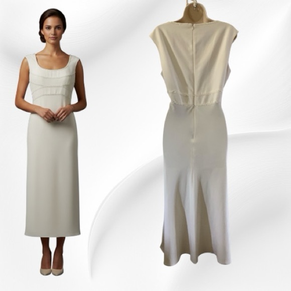 Jones New York Dress White Beaded Midi Length Gown Size 12 - Picture 2 of 5